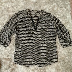 Pleione black cream chiffon blouse 3/4 sleeves large